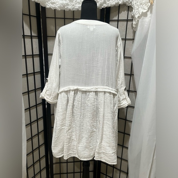 Mud Pie ADDISON OFF WHITE CRINKLE COTTON BUTTON UP DRESS, SIZE L - Picture 6 of 8